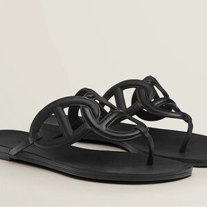 Hermes Black Egerie Rubber Slides